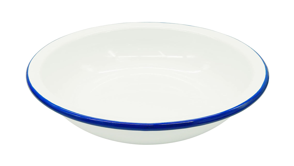 Enamel White & Blue Round Pie Dish 24cm