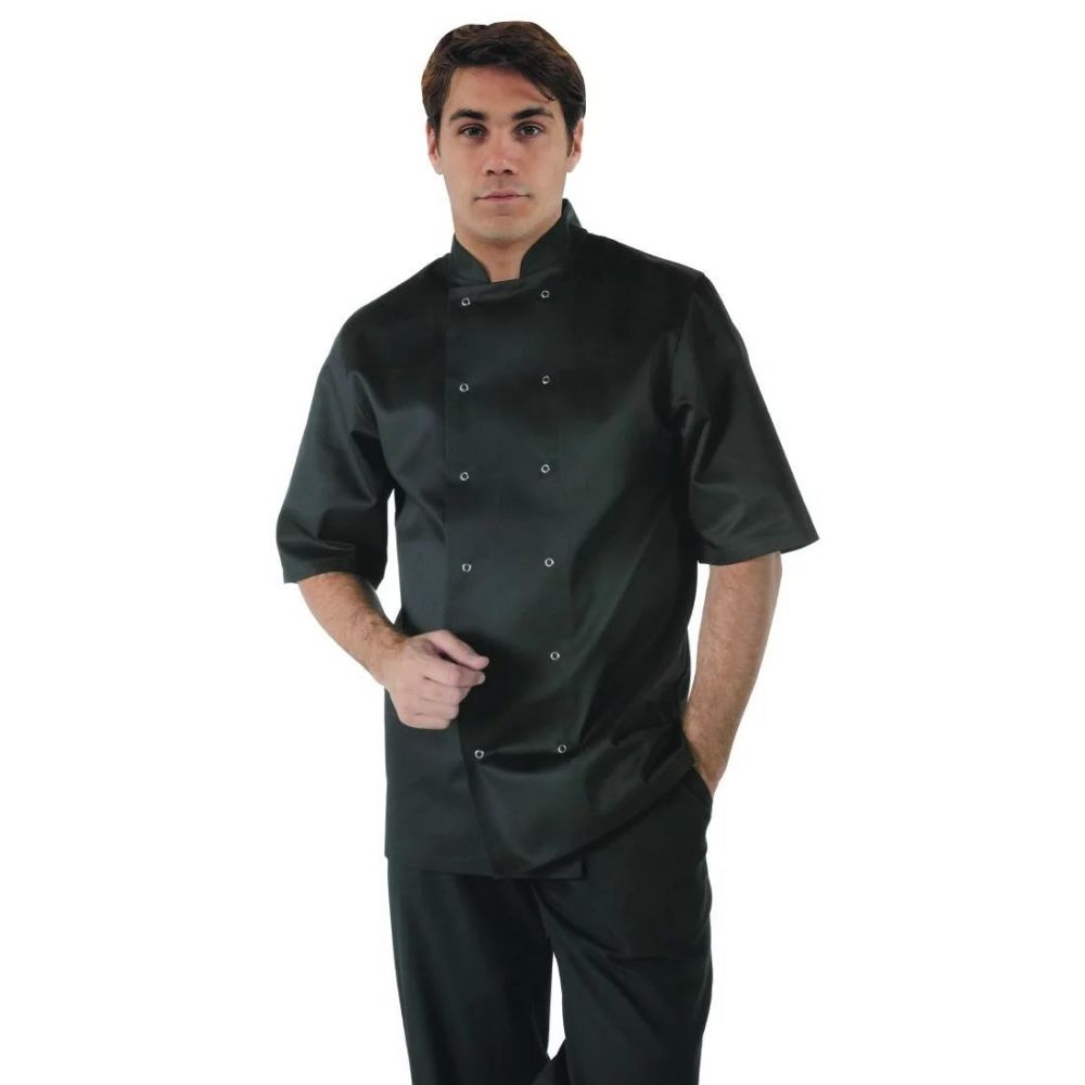 Vegas Chefs Jacket Short Sleeve Black Polycotton - Size S