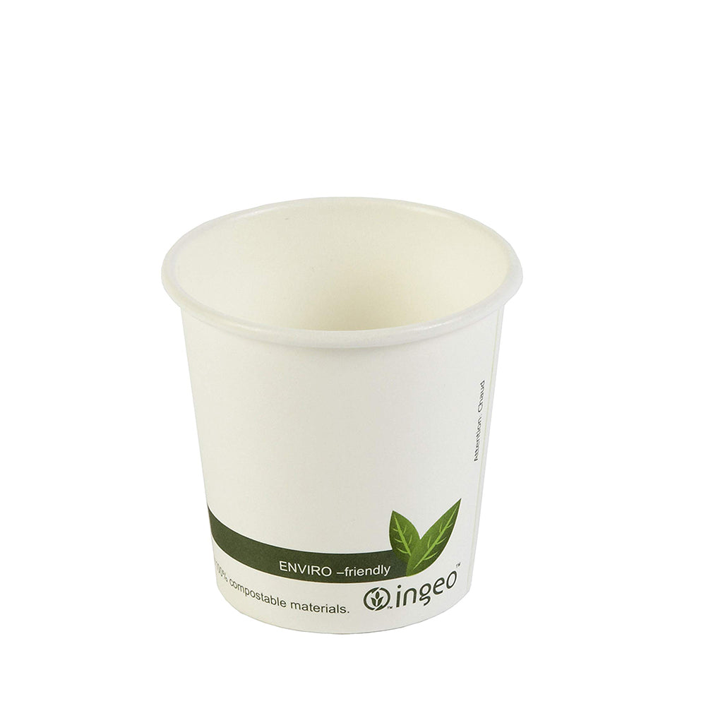 Ingeo Compostable Single Wall Coffee Cup White 4oz - 1000 Pack