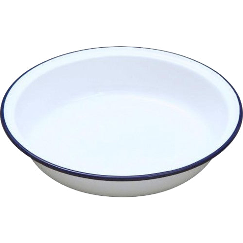 Enamel Round Pie Dish White & Blue 20cm