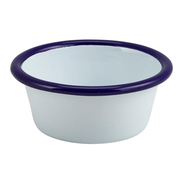 Enamel Ramekin White with Blue Rim 8cm Dia 90ml/3.2oz- Pack 12