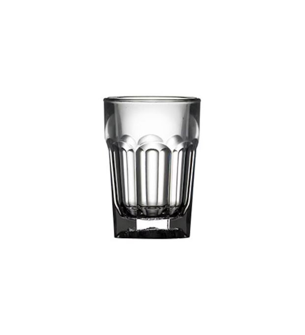 Clear glass tumbler on a white background