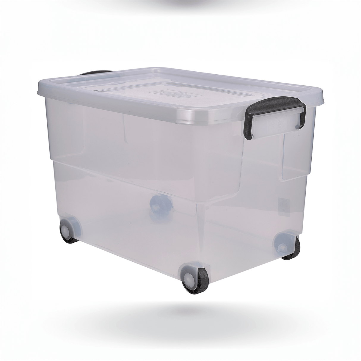 Storage Box 60L W/ Clip Handles On Wheels- Pack 4