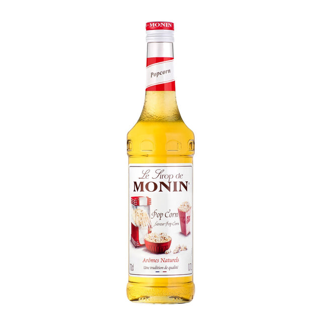 Monin Popcorn Syrup bottle and drink