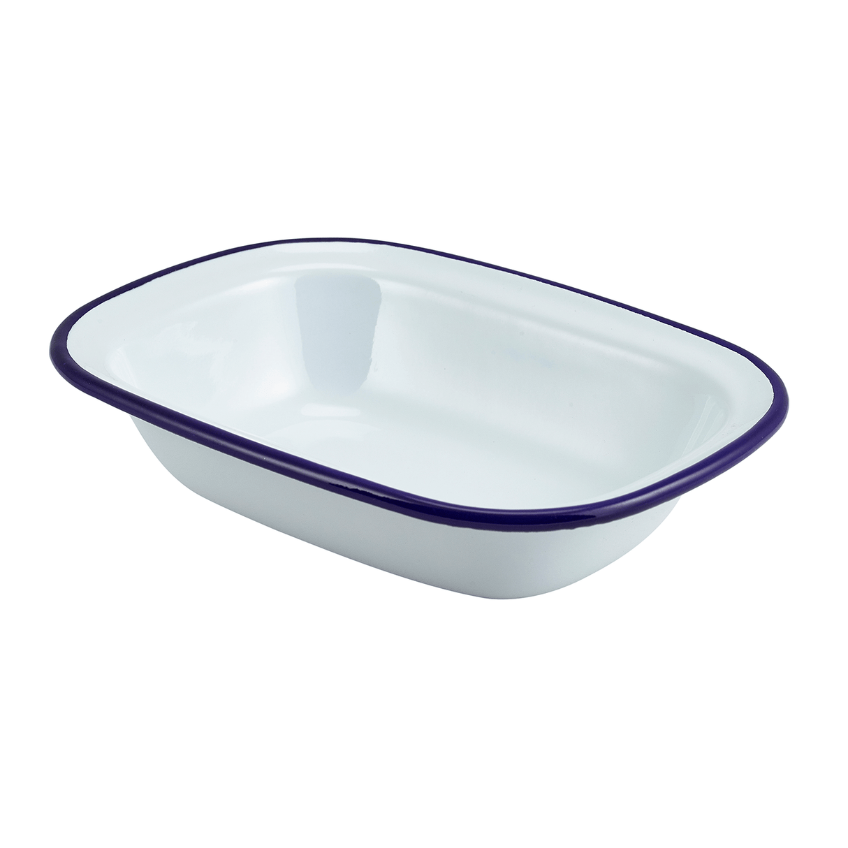 Enamel Rect. Pie Dish White & Blue 20cm- Pack 12