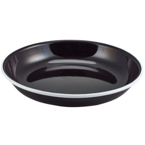 Enamel Rice/Pasta Plate Black with White Rim 24cm- Pack 12