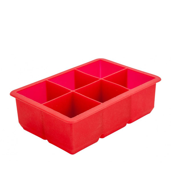 6 Cavity Silicone Ice Cube Mould 2 Inch Square (Red)