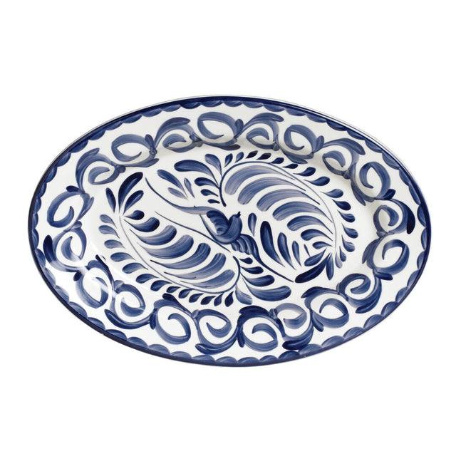 Puebla Blue Oval Platter Rolled Edge 34cm (13 1/2")