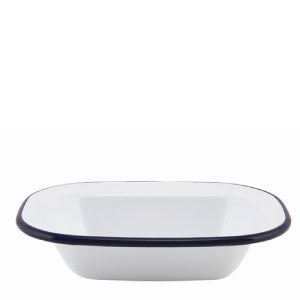 Enamel Rectangle Pie Dish White & Blue 24cm