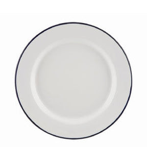 Enamel Wide Rim Plate White and Blue Rim 22cm