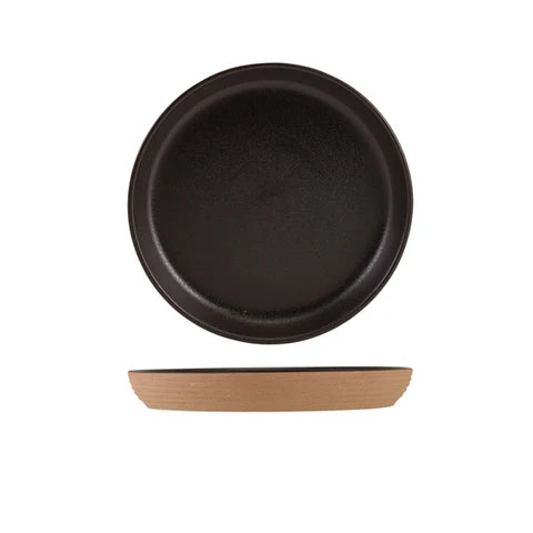 GenWare Kava Black Stoneware Ribbed Plate 20cm - Pack 6