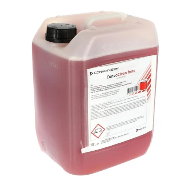 Red container with a white label on a white background