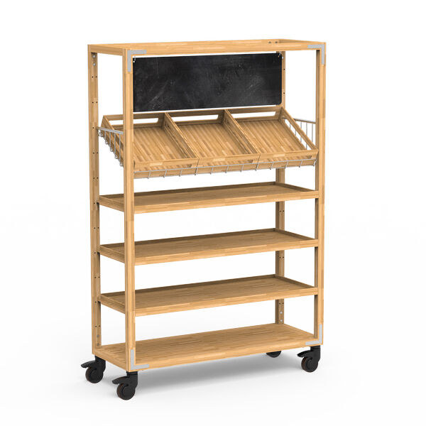 Canvas Natural Bamboo Stainless Steel Grab and Go Signage Unit on Casters