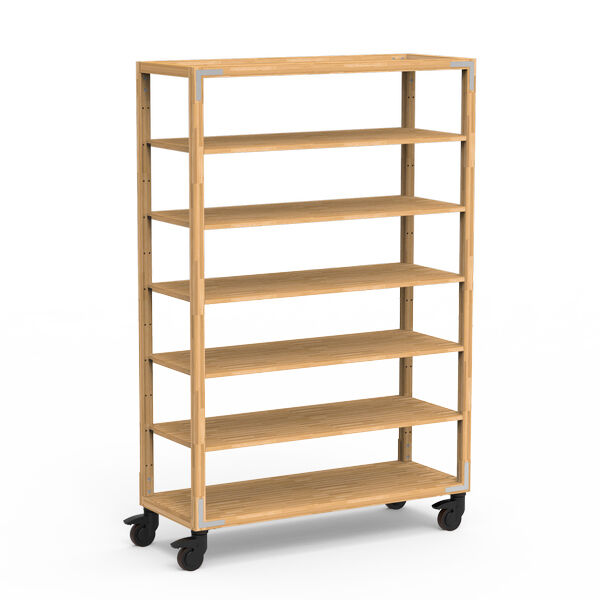 Canvas Natural Bamboo Stainless Steel Five Shelf Unit on Casters