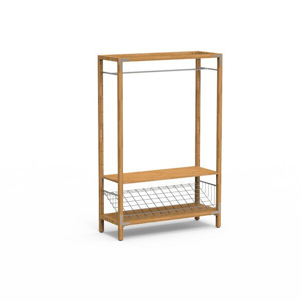 Canvas Natural Bamboo Stainless Steel Coat Rack On Legs