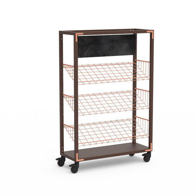 Canvas Dark Lux Bamboo Copper Angled Shelf Signage Unit on Casters