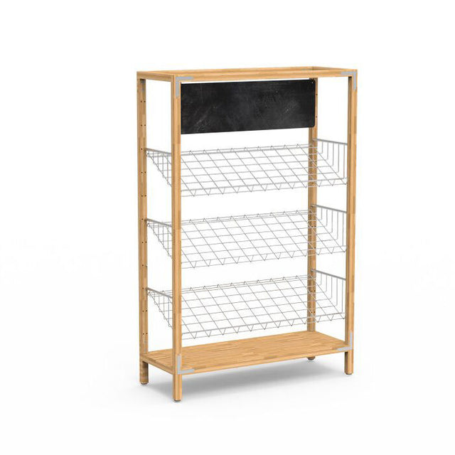 Canvas Natural Bamboo Stainless Steel Angled Shelf Signage Unit On Legs