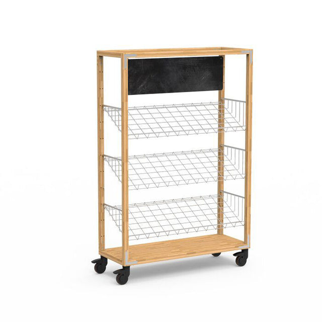 Canvas Natural Bamboo Stainless Steel Angled Shelf Signage Unit on Casters
