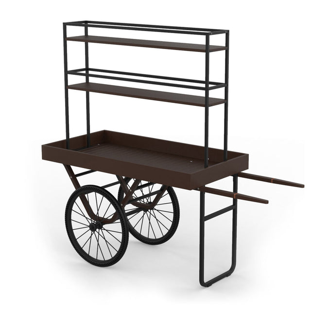 Cantine Dark Bamboo & Black Wheels Cart with Shelves