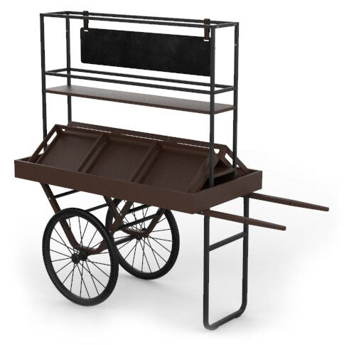 Cantine Dark Bamboo & Black Wheels Cart with Shelf & Crates Sign