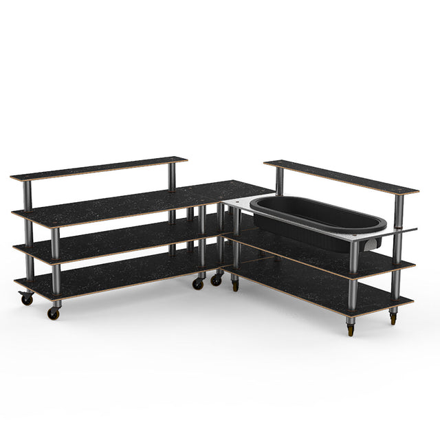 Modular Cooling Corner Black Marble Stainless Steel on Casters