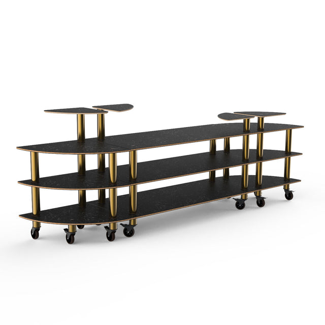 Modular Classic Curved Buffet Station Marble Brass on Casters