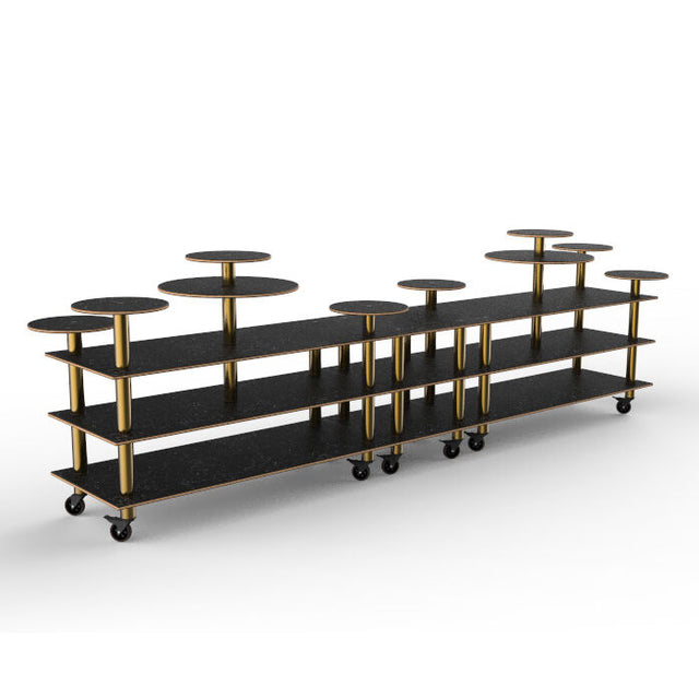 Modular Multi Height Display Station Marble Brass on casters