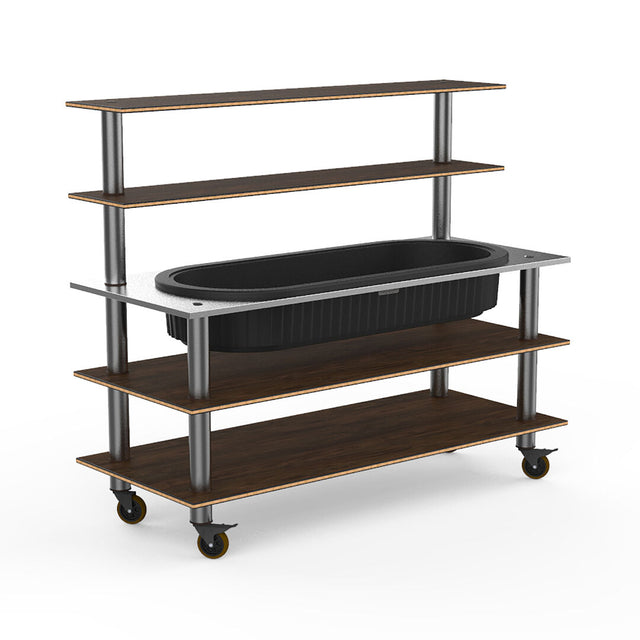 Modular Pro Back Bar With Ice Well Grey Slate Mango Stainless Steel on casters