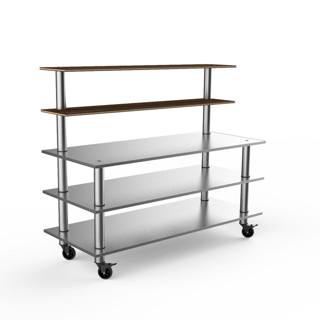 Modular Stainless Steel Back Bar Station (No Ice Well) Mango Wood Stainless Steel Casters