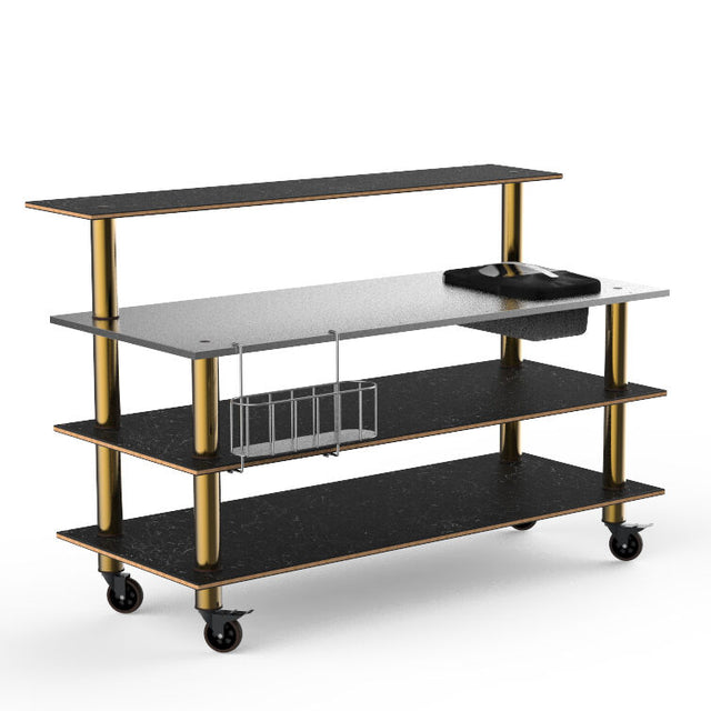 Modular Pro Bar Ice Bin SS Top Marble Brass Casters