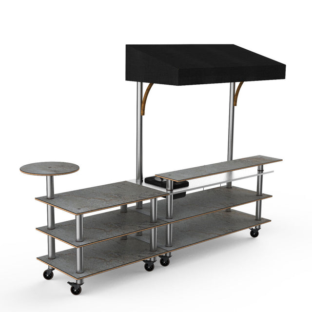 Modular Mixology Bar Station Grey SS Black Canopy on Casters