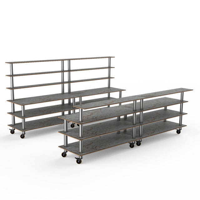 Modular Double Bar Station Grey Slate SS on casters