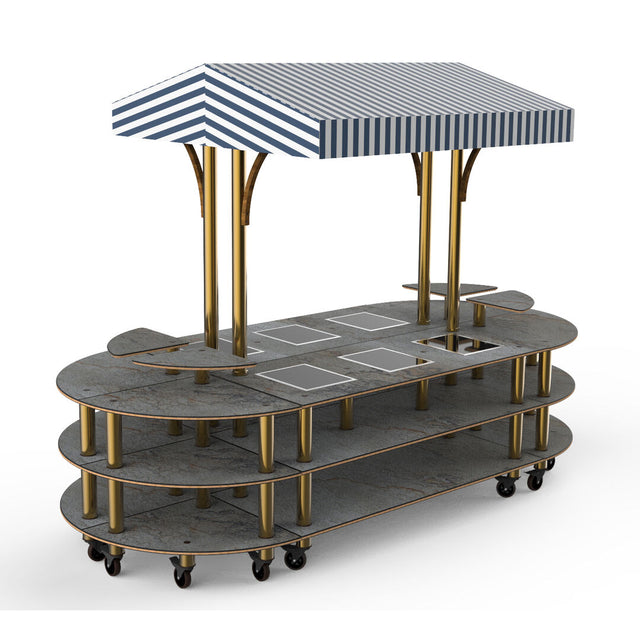 Modular Rounded Warming Ind. Market St Grey Slate Brass W/B Canopy Casters