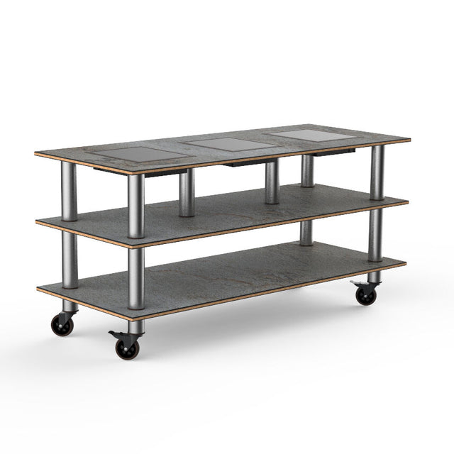 Modular Grey Slate Stainless Steel Triple Warming Unit on Casters