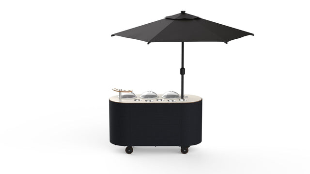 Oval Vanilla & Black Gelato Cart with Umbrella (Excl. Gelato Bins)