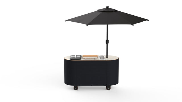Oval Vanilla & Black Cocktail Cart with Umbrella