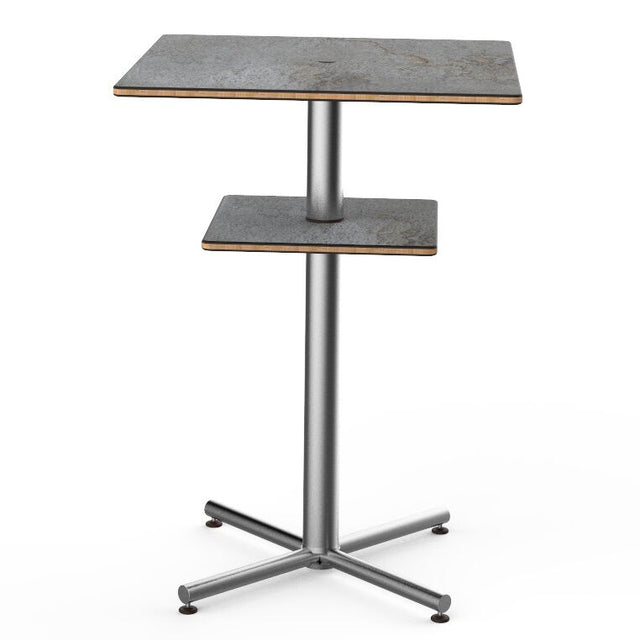 Polo Square Bar Table & Shelf Grey SS
