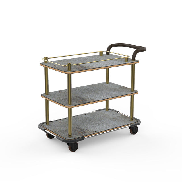 Roll'n Grey Slate & Brushed Brass Top Border Cart With Leather Handle & Heavy Duty Bumper