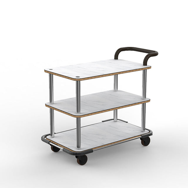 Roll'n Service Cart Leather Handle & Heavy Duty Bumper White Carrera Stainless Steel