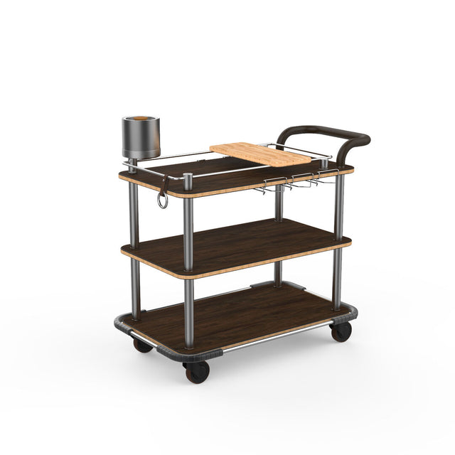 Roll'n Mango Wood Stainless Steel Mixolgy Cart With Leather Handle & Heavy Duty Bumber