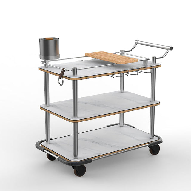 Roll'n Mixology Cart Stainless Steel Handle & Heavy Duty Bumper White Carrera Stainless Steel