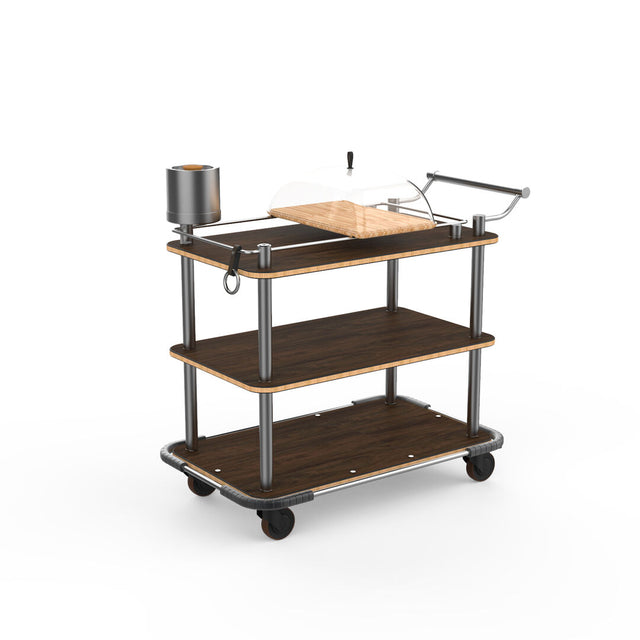 Roll'n Mango Wood Stainless Steel Cheese & Wine Cart With Stainless Steel Handle & Heavy Duty Bumber