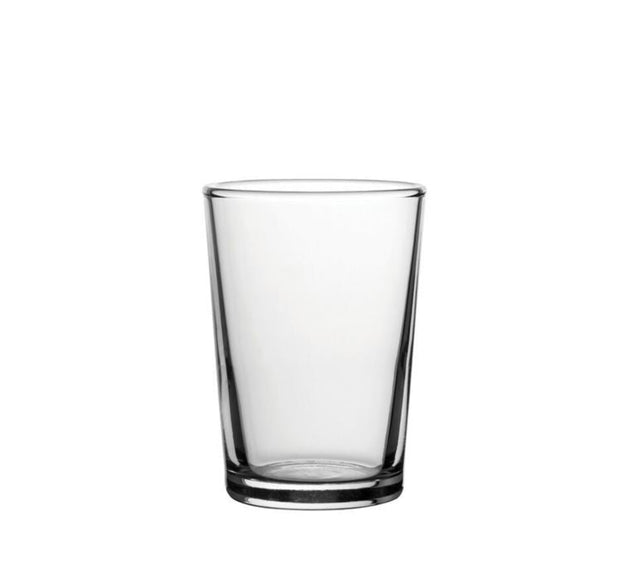 Clear glass tumbler on a white background