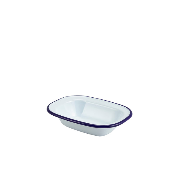 Enamel Rect. Pie Dish White & Blue 16cm2