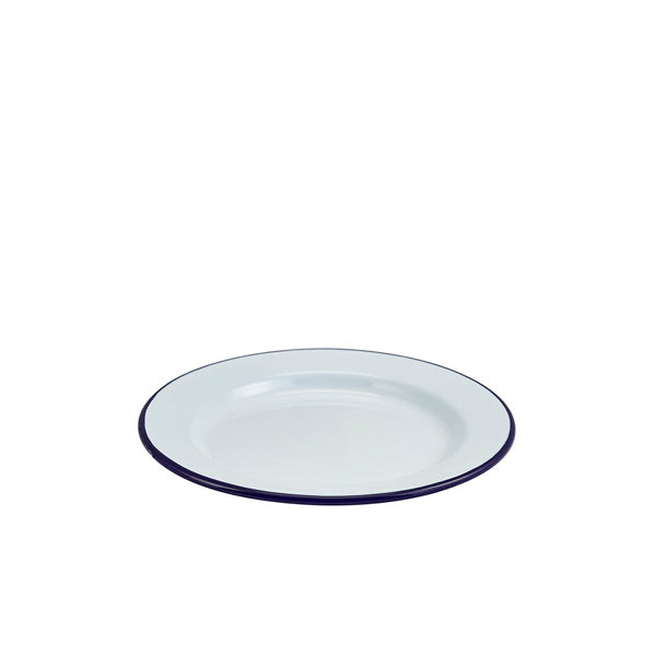 Enamel Wide Rim Plate White & Blue 20cm2