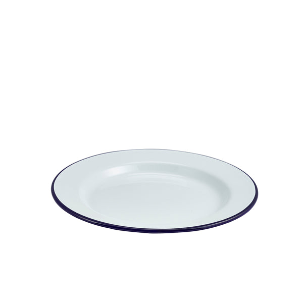 Enamel Wide Rim Plate White & Blue 24cm2