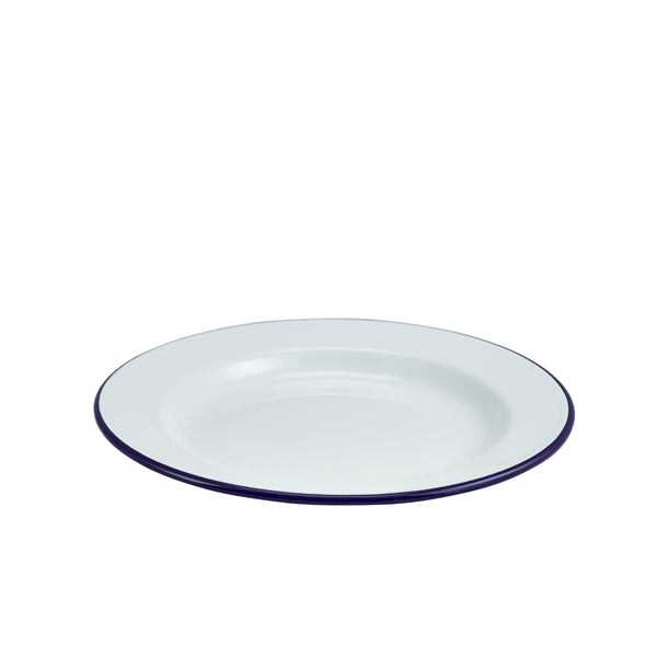 Enamel Wide Rim Plate White & Blue 26cm2