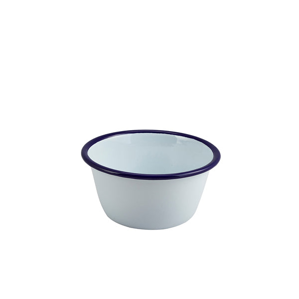Enamel Round Deep Pie Dish White & Blue 12cm2